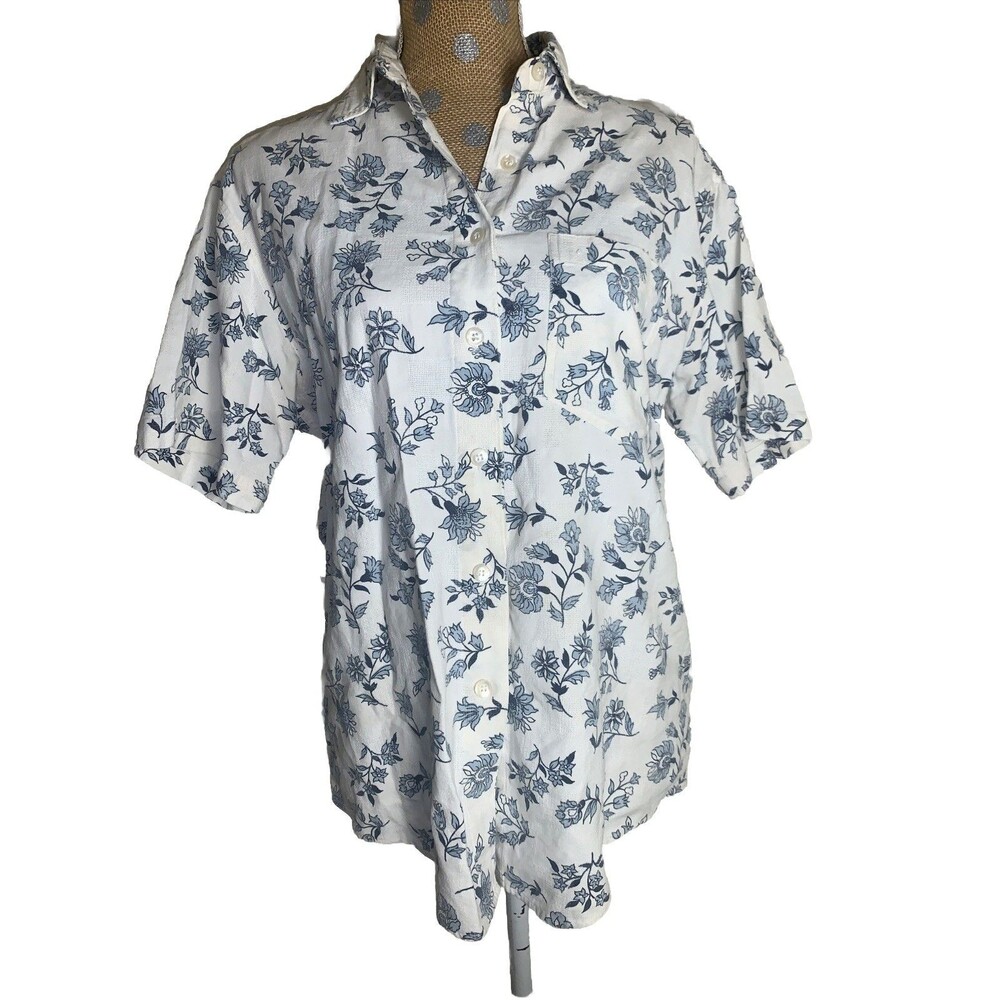 Lemon Grass Vintage Cotton Short Sleeve Button Down Women's Small Breathable